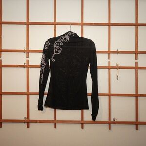 Sheer Black Mock Neck Long Sleeve